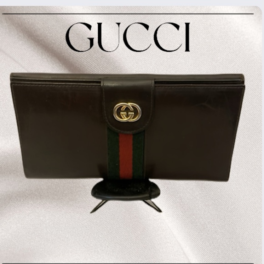 Gucci Vintage Sherry Line Leather Wallet Chocolate Brown